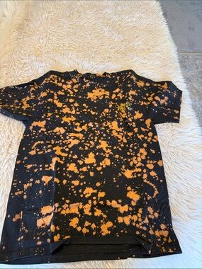 Miller high life Bleach-Splatter Short Sleeve Tee in Black & Orange